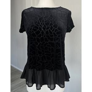 Whimsygoth Floral Burnout Velvet Ruffle Peplum Top Blouse Adrianna Papell Sz L
